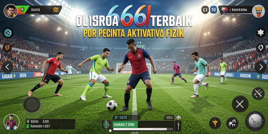 Tampilan gameplay mendebarkan di lapangan olahraga virtual.