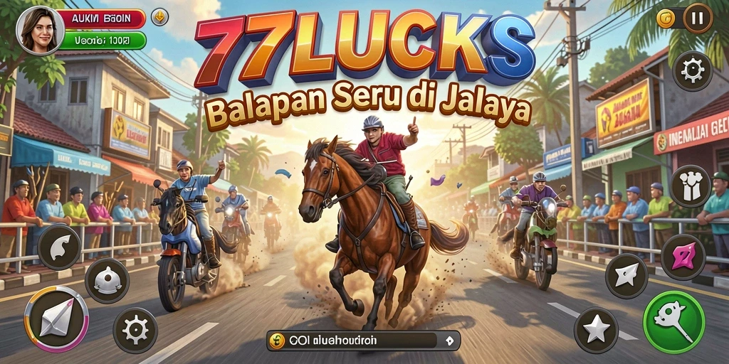 Screenshot gambar menampilkan aksi balapan seru di 77LUCKS.
