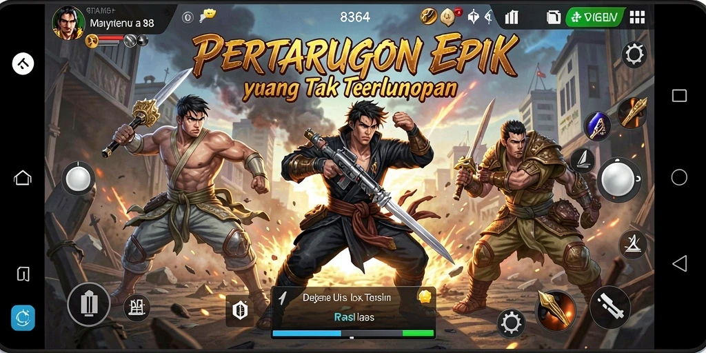 Gameplay menegangkan dengan karakter unik dalam pertarungan.