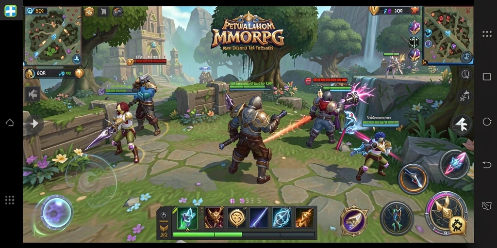 Screenshot 8QR menampilkan aksi seru dalam pertempuran MMORPG.