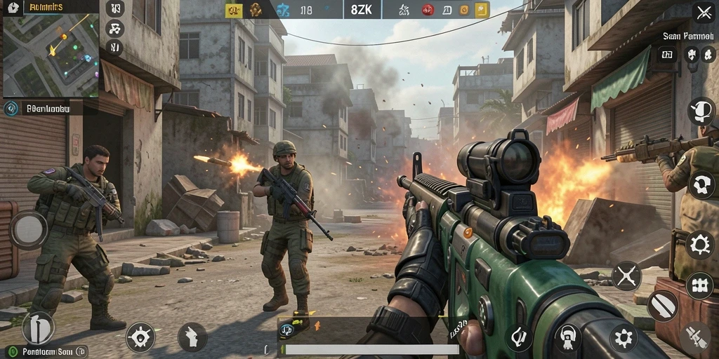 Screenshot gameplay 8ZK menampilkan aksi pertempuran seru dan intens.