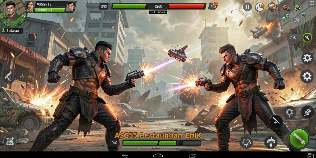 Gameplay pertarungan memukau dalam ASG55, penuh aksi dan strategi.