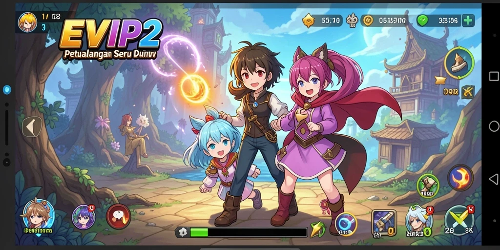 Tampilan gameplay EVIP2 yang menakjubkan dengan karakter anime.