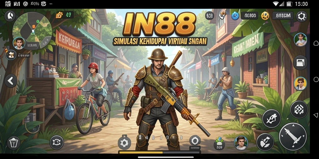 Tampilan gameplay IN88 dengan karakter yang berinteraksi di dunia maya.