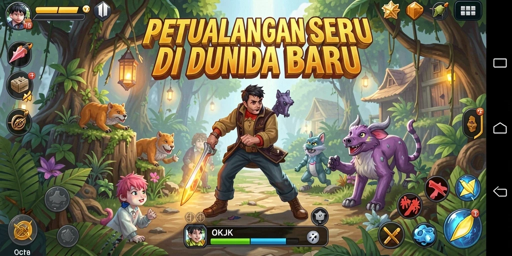 Tangkapan layar menampilkan aksi seru di dunia petualangan OKJK.
