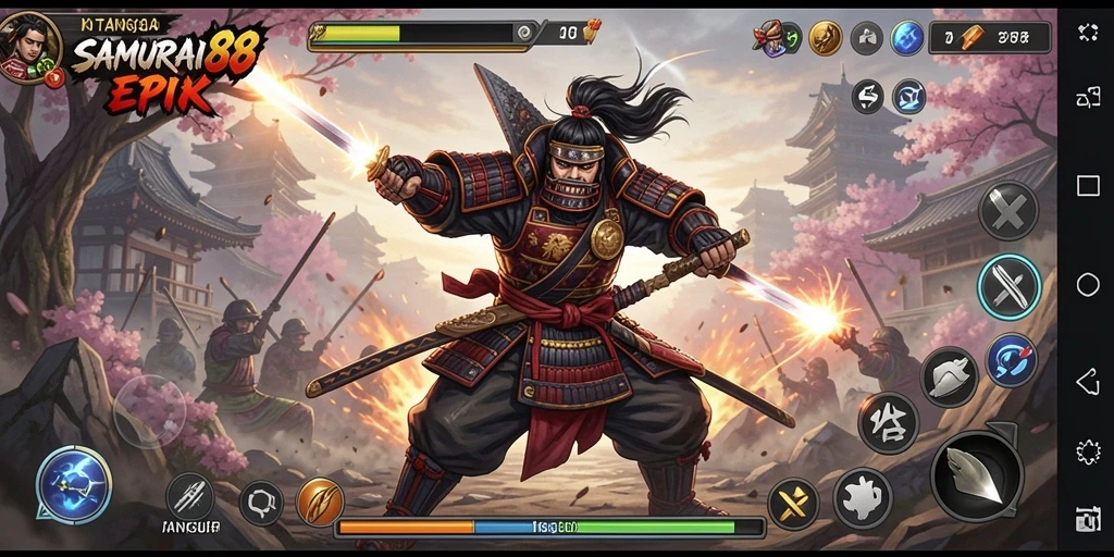 Screenshot gameplay pertarungan menegangkan di SAMURAI88
