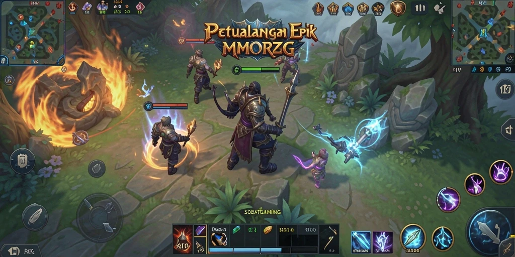 Tampilan gameplay SOBATGAMING dalam pertempuran seru di dunia MMORPG.