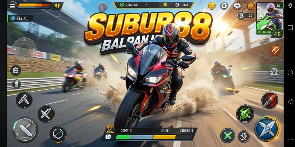 Tampilan gameplay balap motor yang mendebarkan di SUBUR88.
