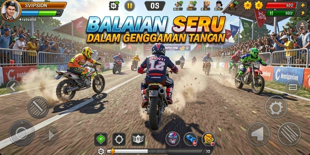 Screenshot gameplay SVIPSIDN menampilkan balapan seru dan mobil kustomisasi.