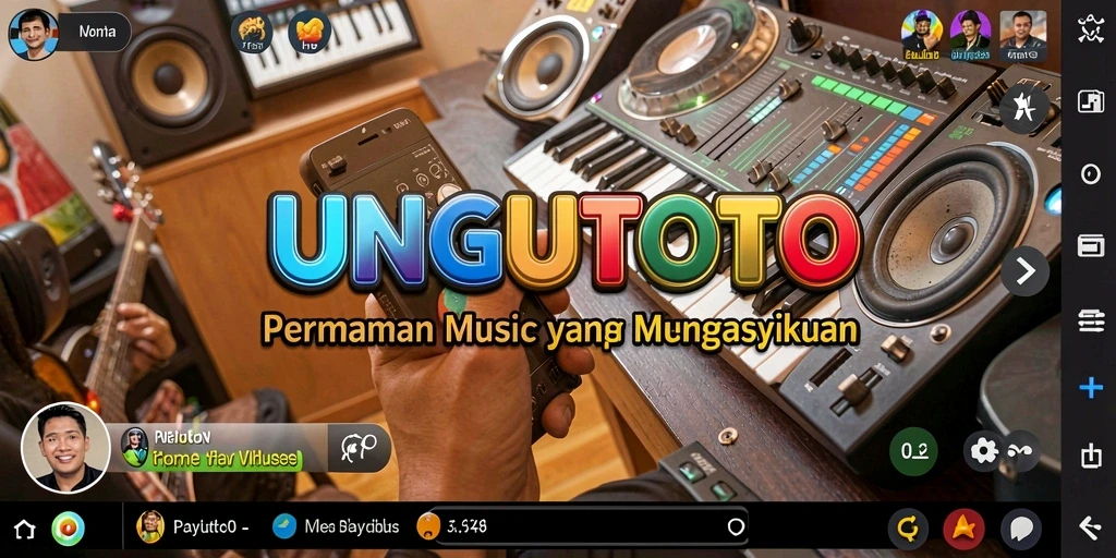 Screenshot UNGUTOTO menunjukkan antarmuka permainan musik yang interaktif.