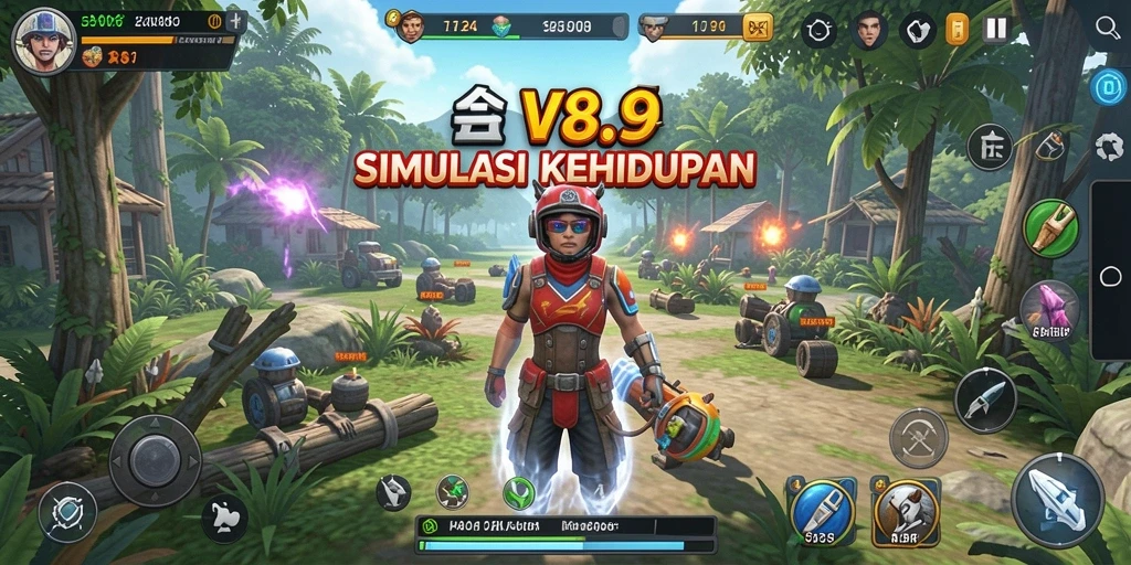 Tangkapan layar gameplay V89 yang menampilkan interaksi karakter dalam dunia simulasi.