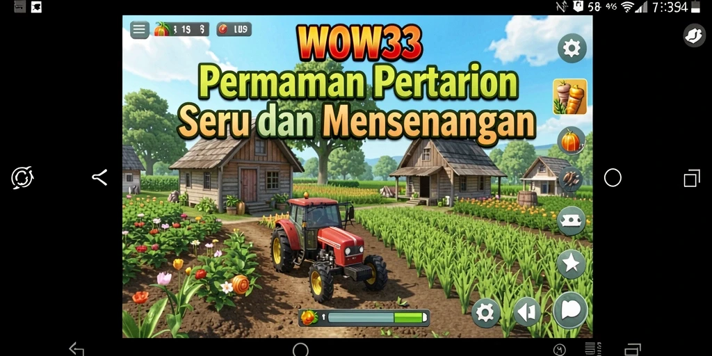 Tampilan screenshot utama WOW33 menunjukkan ladang yang subur dan penuh aktivitas.